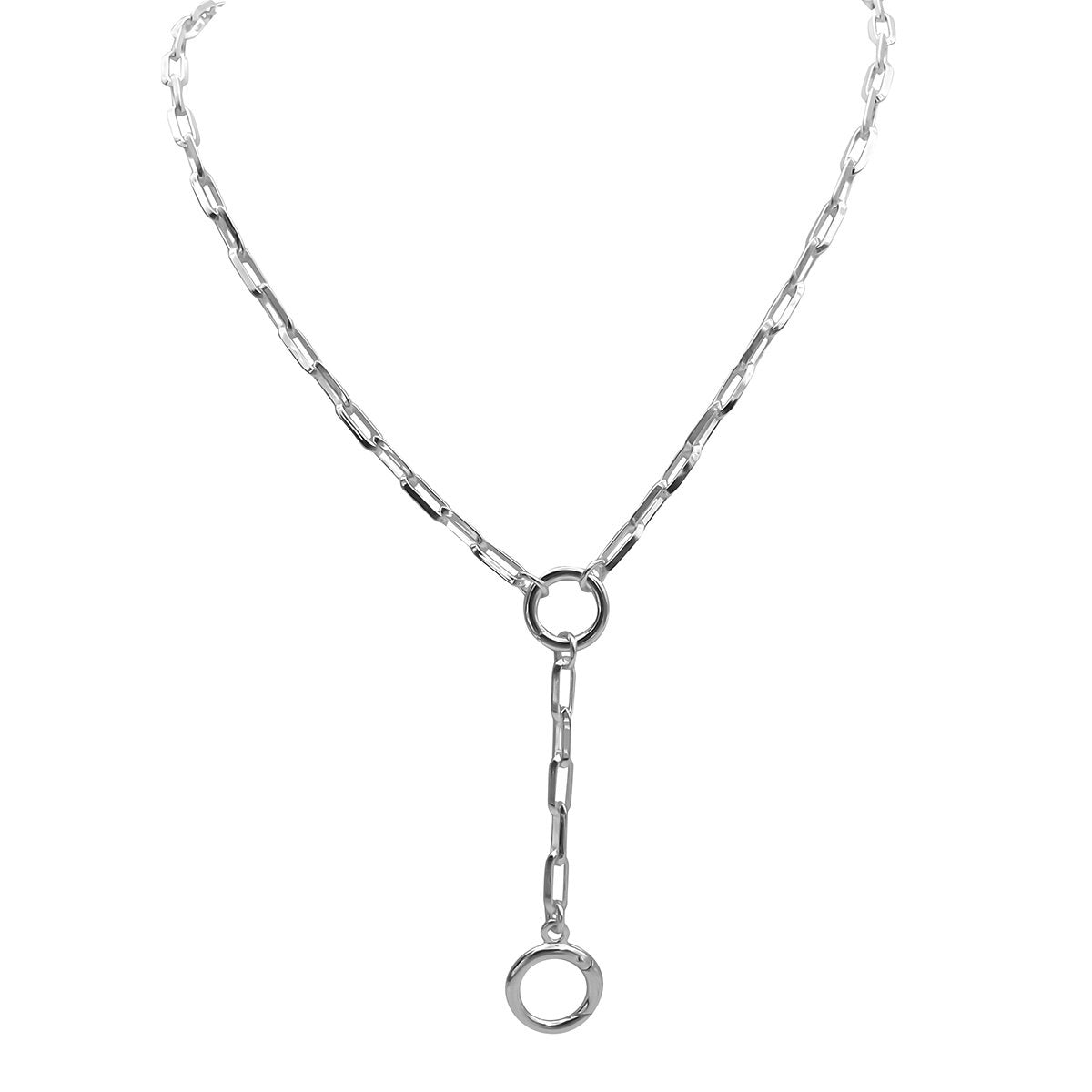 Oval Lariat  Necklace Silver