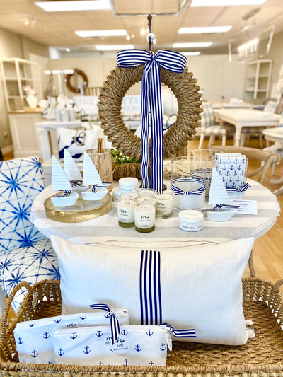 Newport Rope Wreath with Navy + White Signature Ribbon