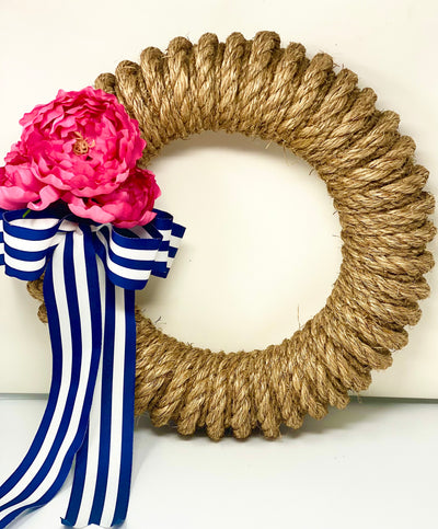 Newport Rope Wreath with Pink Peony Accessory
