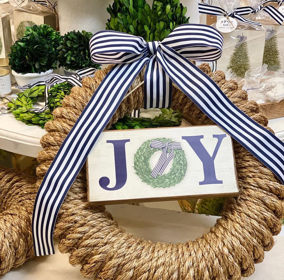 Newport Rope Wreath with Navy + White Signature Ribbon