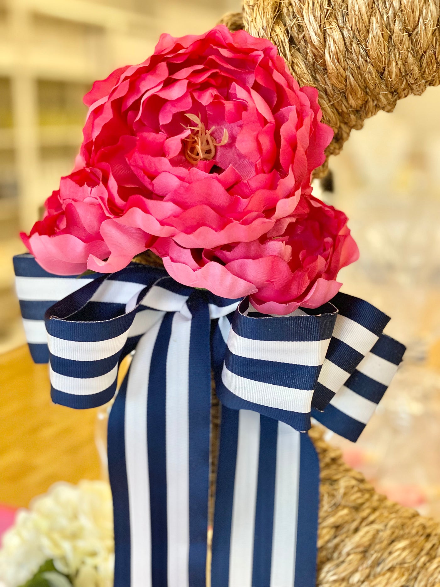Newport Rope Wreath with Pink Peony Accessory