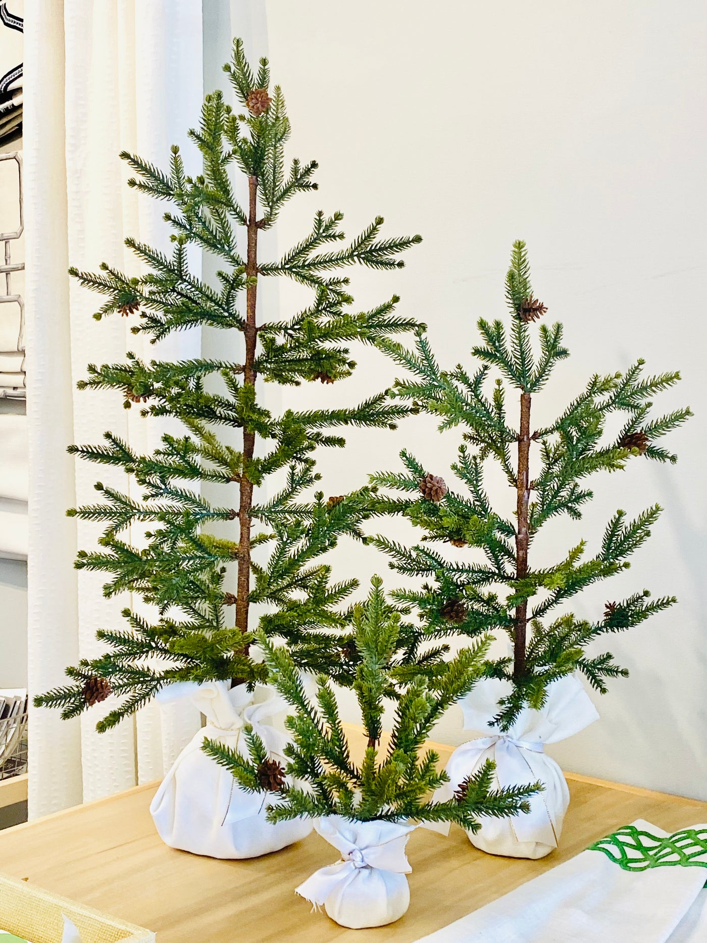 White Linen Faux Pine Trees