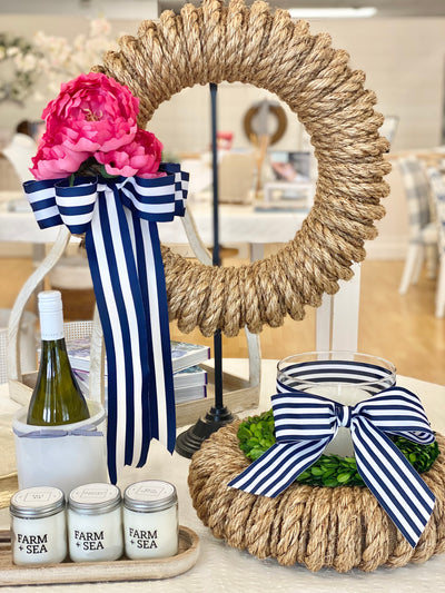 Newport Rope Wreath with Pink Peony Accessory
