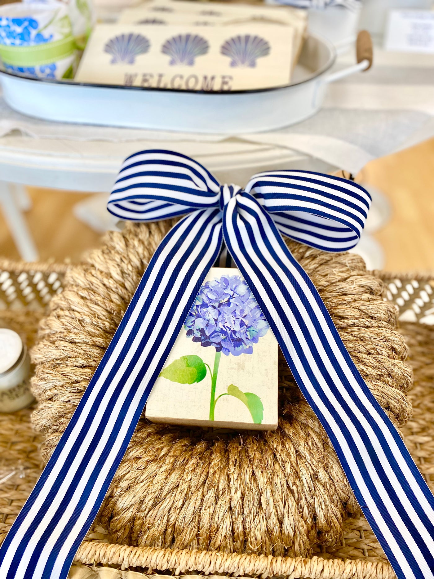 Newport Rope Wreath with Navy + White Signature Ribbon