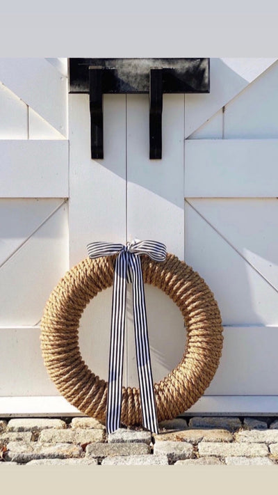 Newport Rope Wreath with Navy + White Signature Ribbon