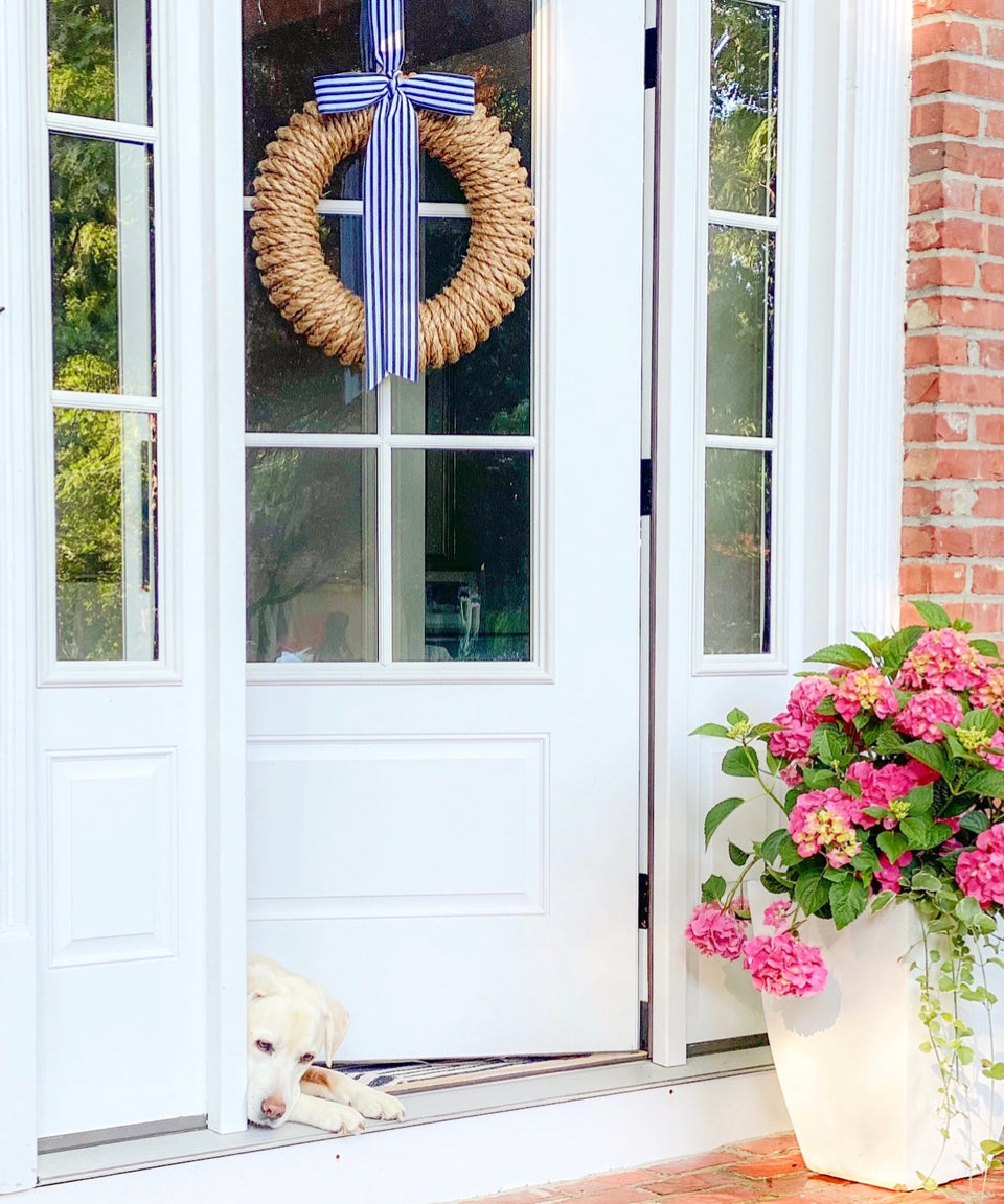 Newport Rope Wreath with Navy + White Signature Ribbon