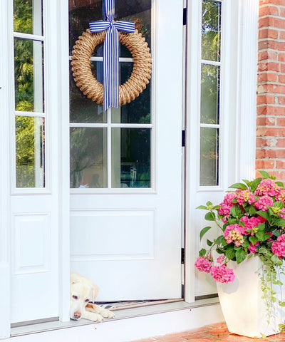 Newport Rope Wreath with Navy + White Signature Ribbon