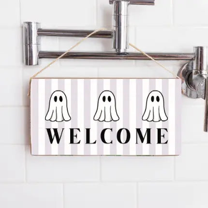 Welcome Ghost Twine Hanging Sign