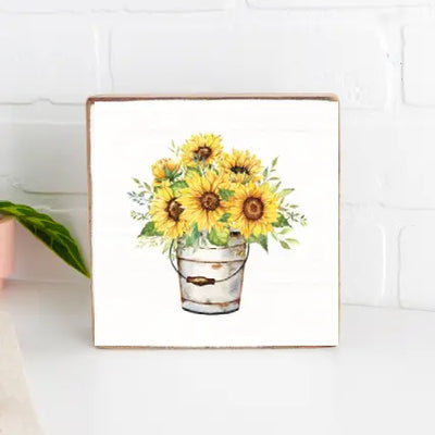 Sunflower Bucket Decorative Wooden Block