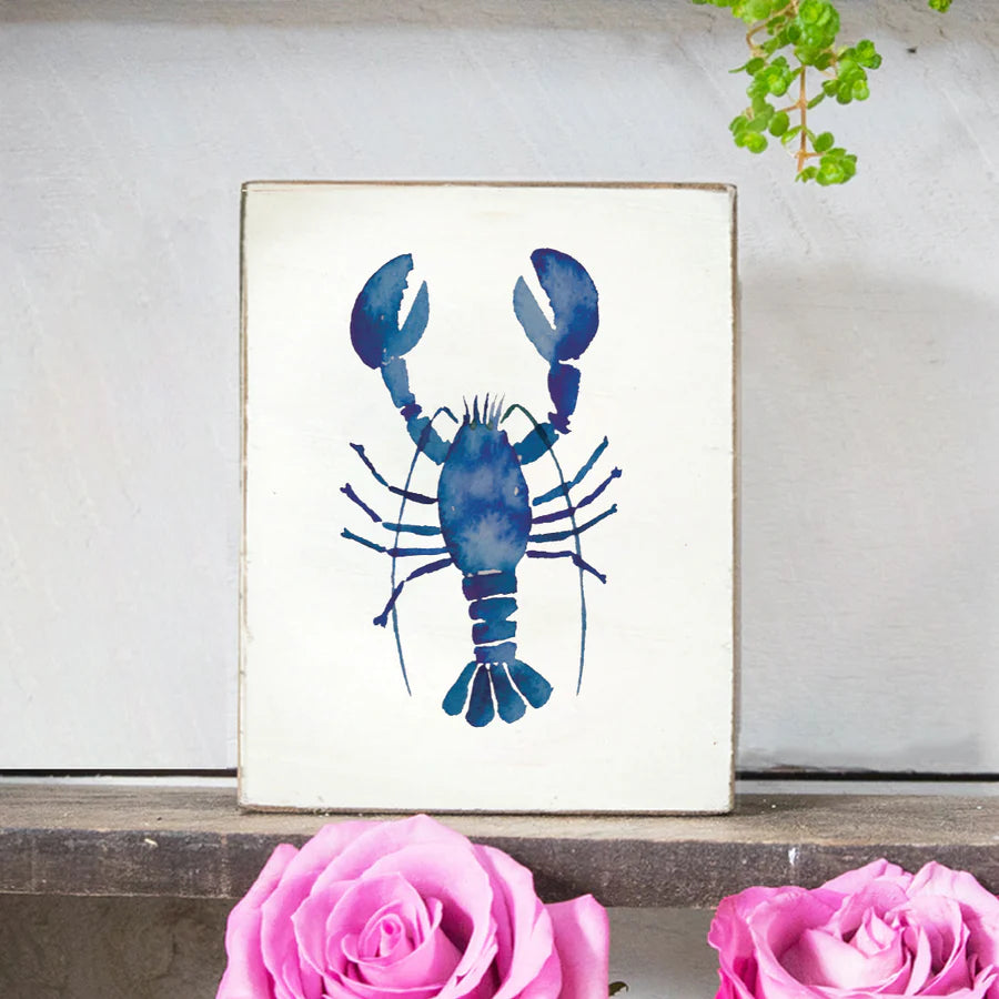 Watercolor Blue Lobster Wooden Block