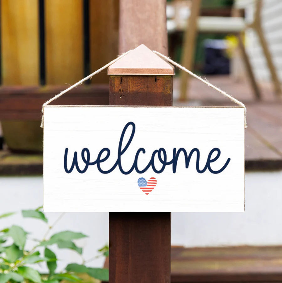 Welcome Home Watercolor Flag Hanging Sign