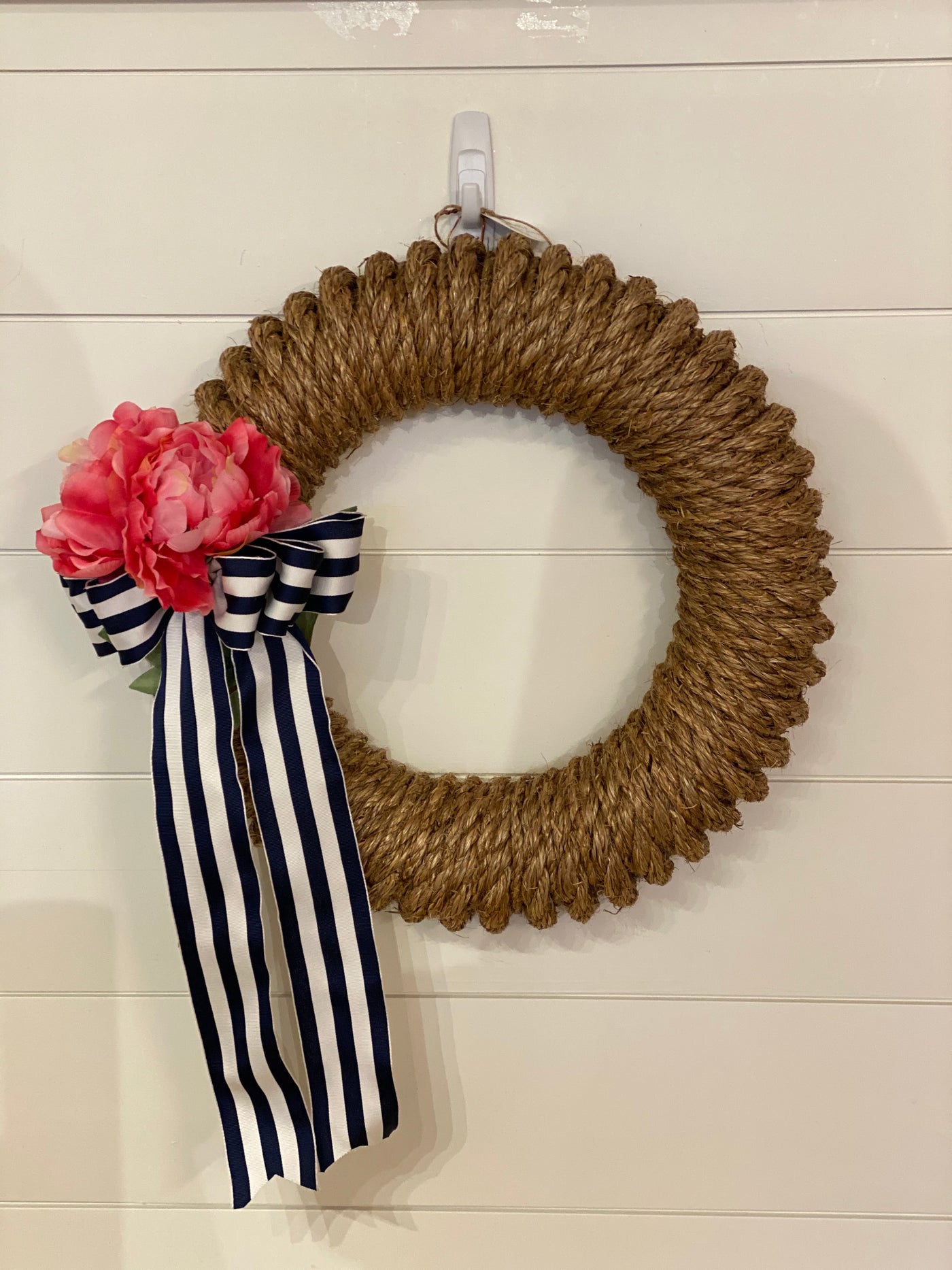 Newport Rope Wreath with Pink Peony Accessory