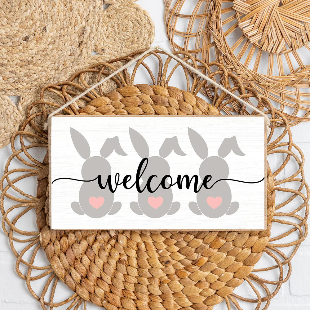 Welcome Easter Bunnies Twine Hanging sign