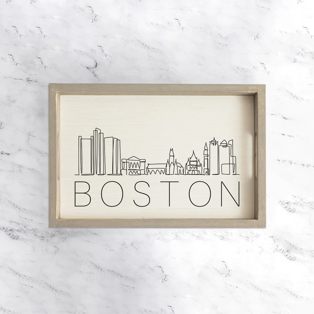 Boston Line art Wooden Serving Tray