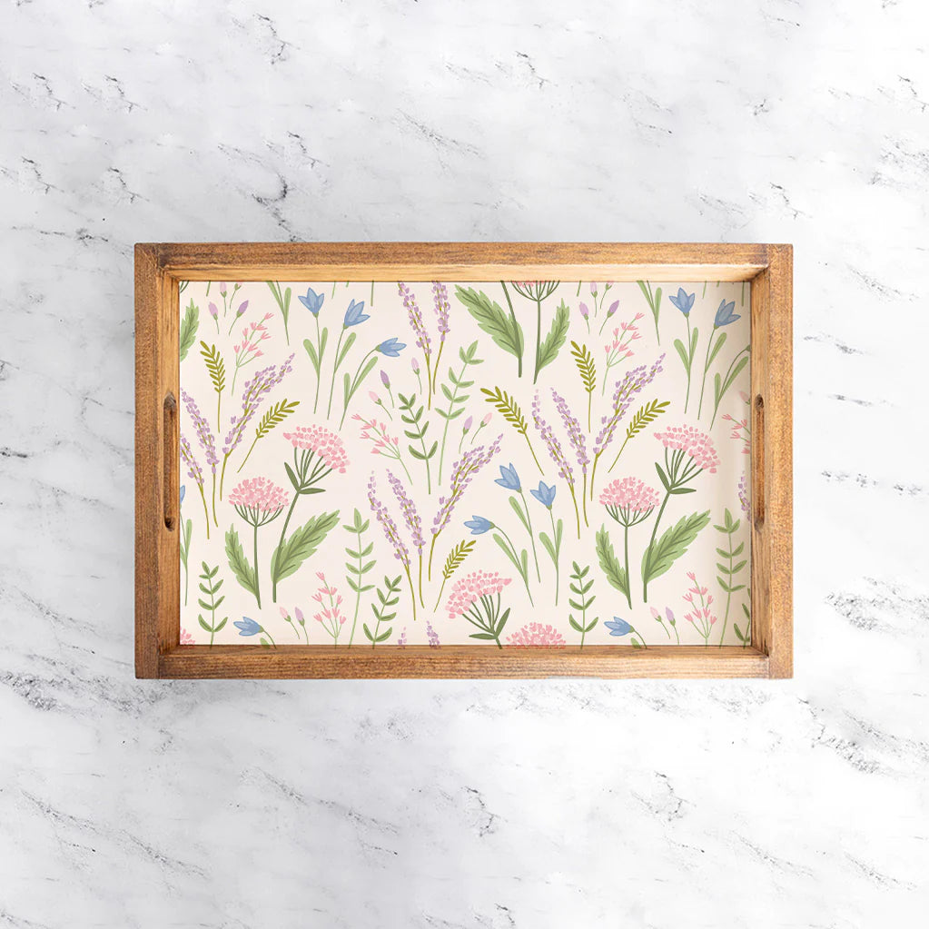 Spring Florals Welcome Wooden Serving Tray