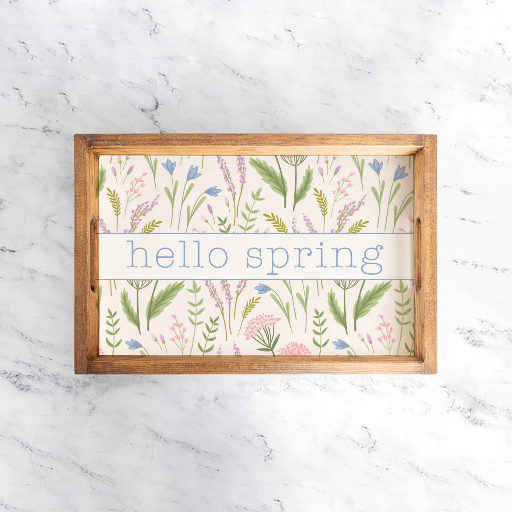 Personalized Spring Florals Welcome Wooden Serving Tray