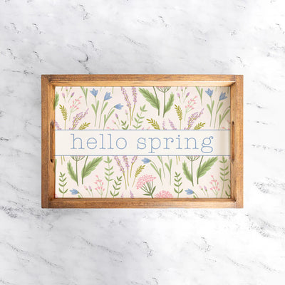 Personalized Spring Florals Welcome Wooden Serving Tray