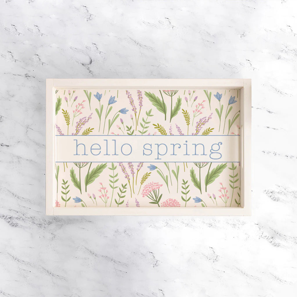 Personalized Spring Florals Welcome Wooden Serving Tray