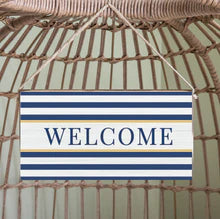 Welcome Navy Stripes Twine Hanging Sign