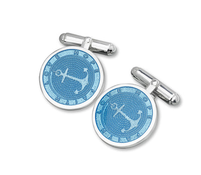 Lola & Company Jewelry Anchor Men's Cufflinks - Light Blue