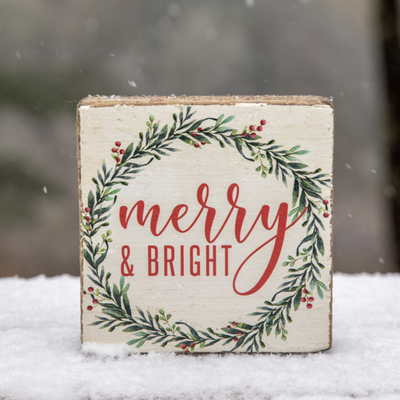 Merry & Bright Decorative Wooden Block