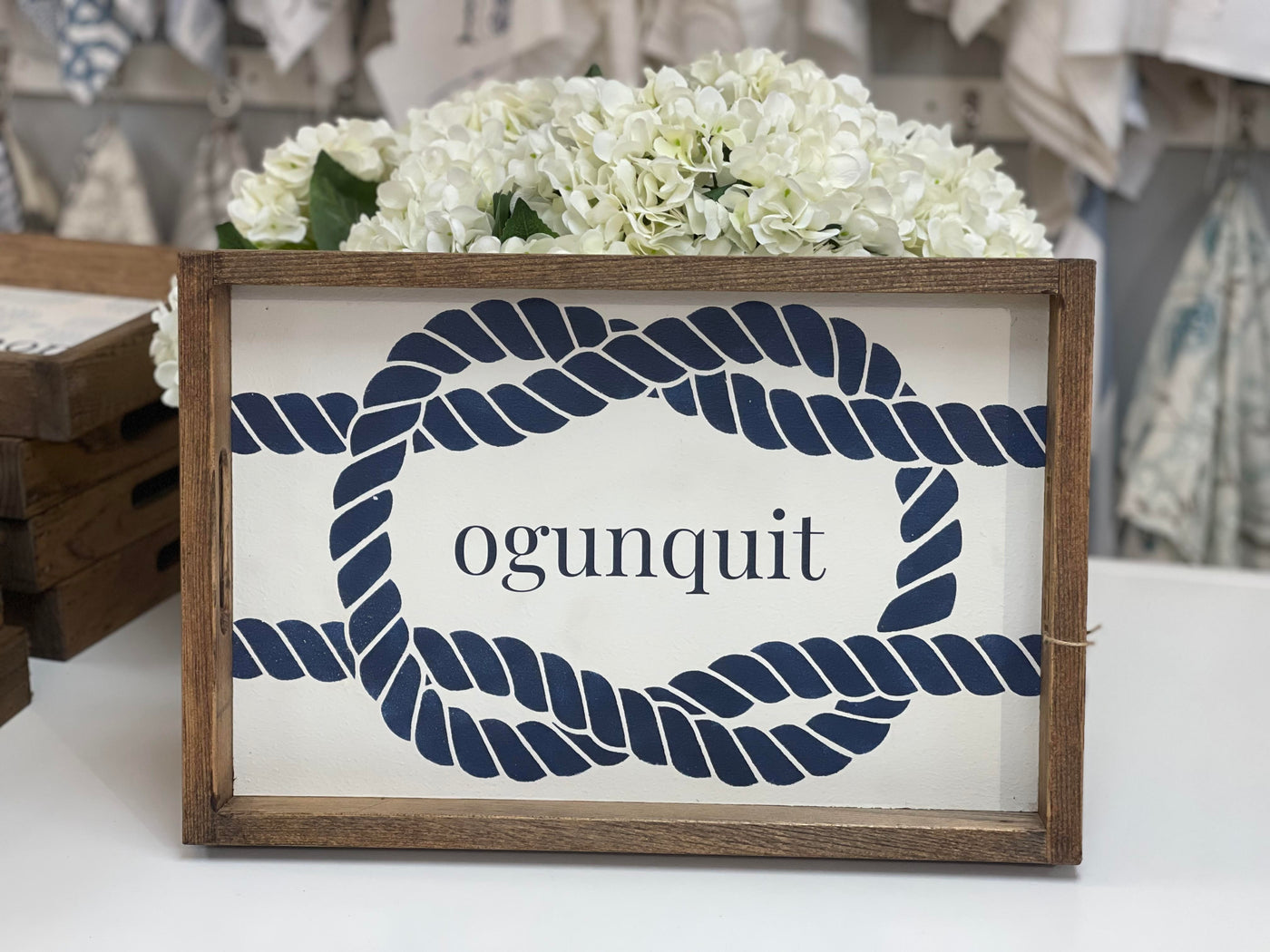 Personalized Navy Rope Wooden Serving Tray