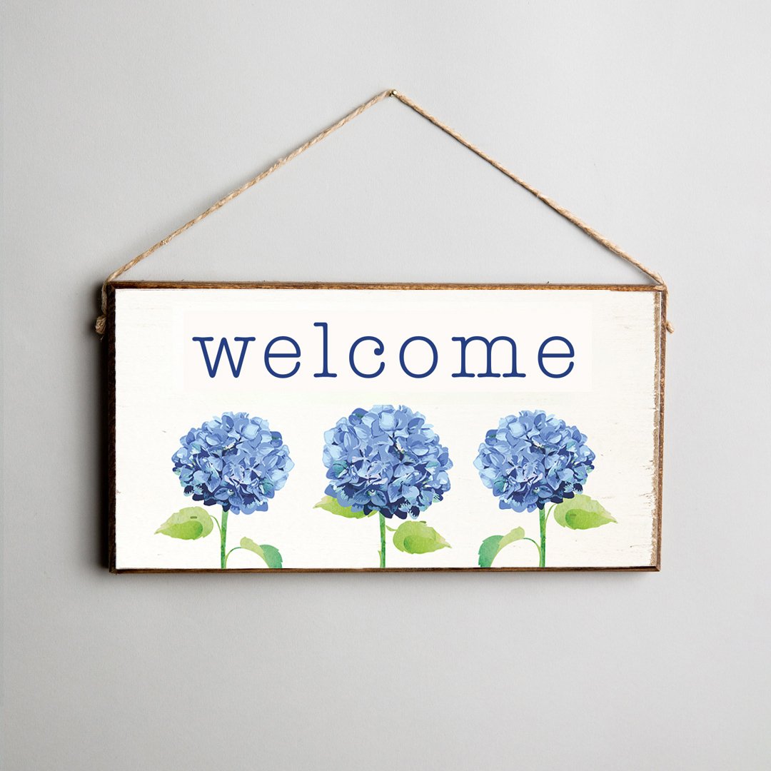 Hydrangea Welcome  Twine Hanging Sign